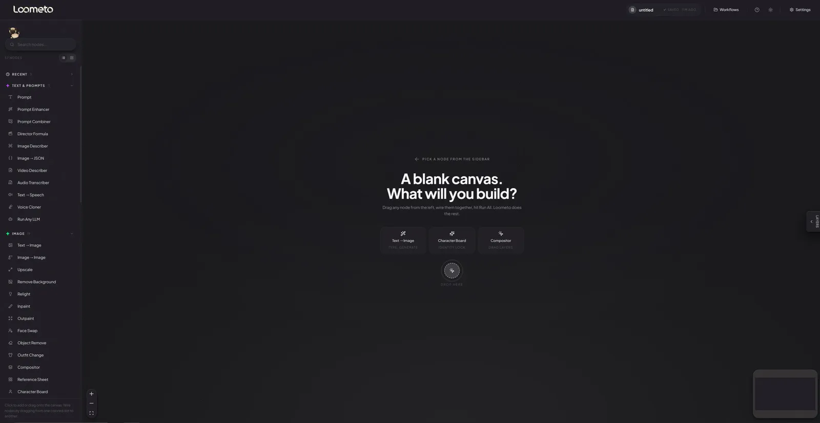 The Loometo canvas on first open