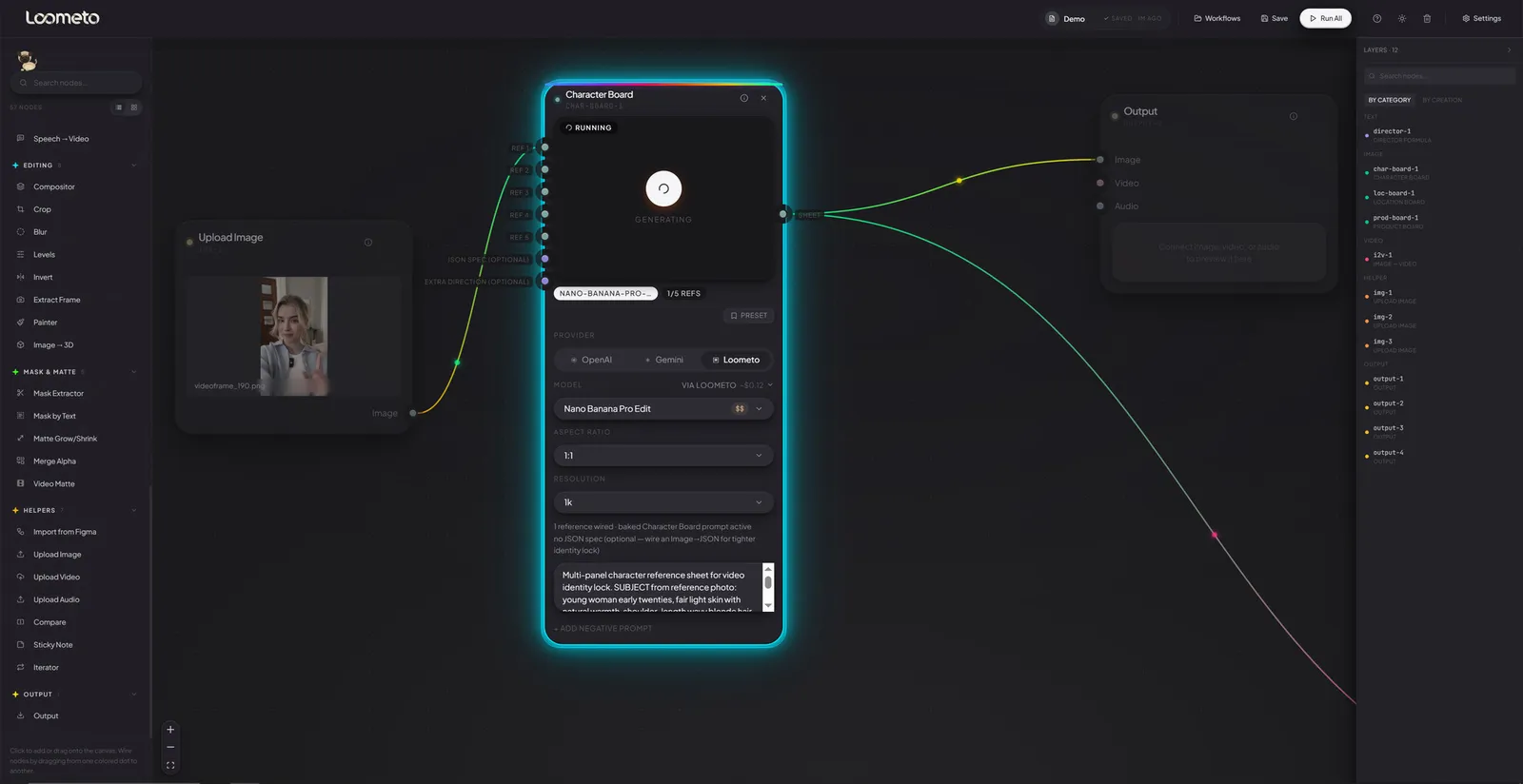 A Loometo workflow generating a character board